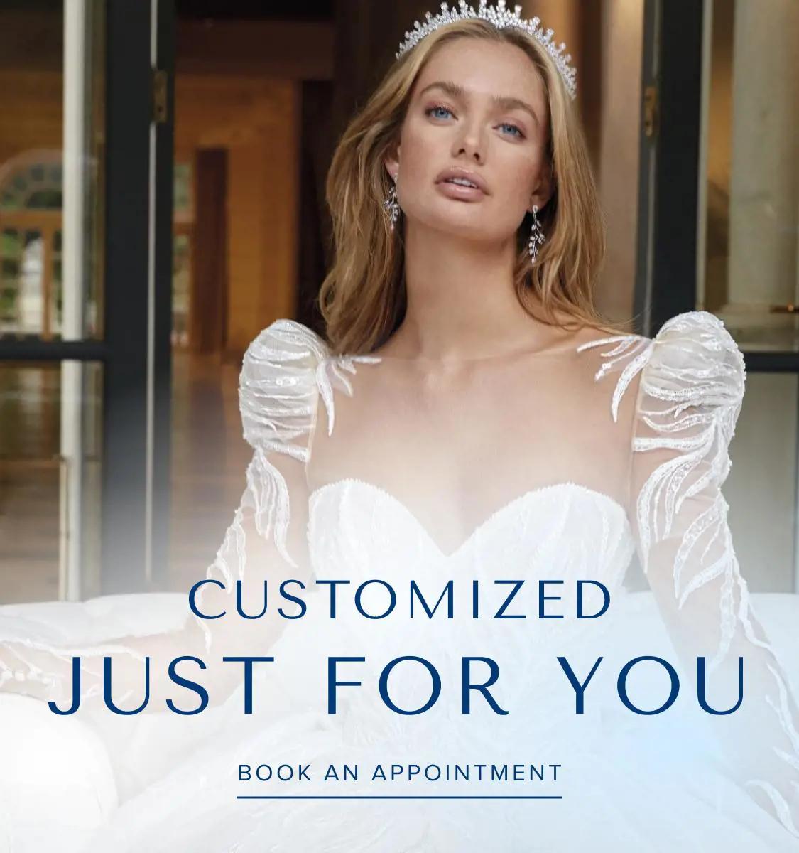 Banner promoting customized gowns