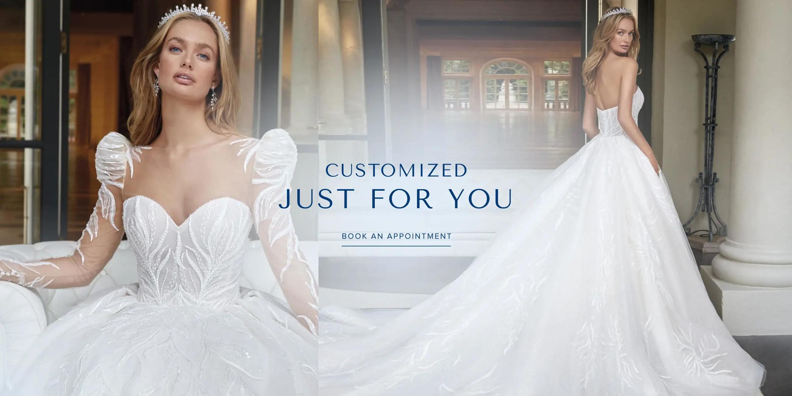 Banner promoting customized gowns