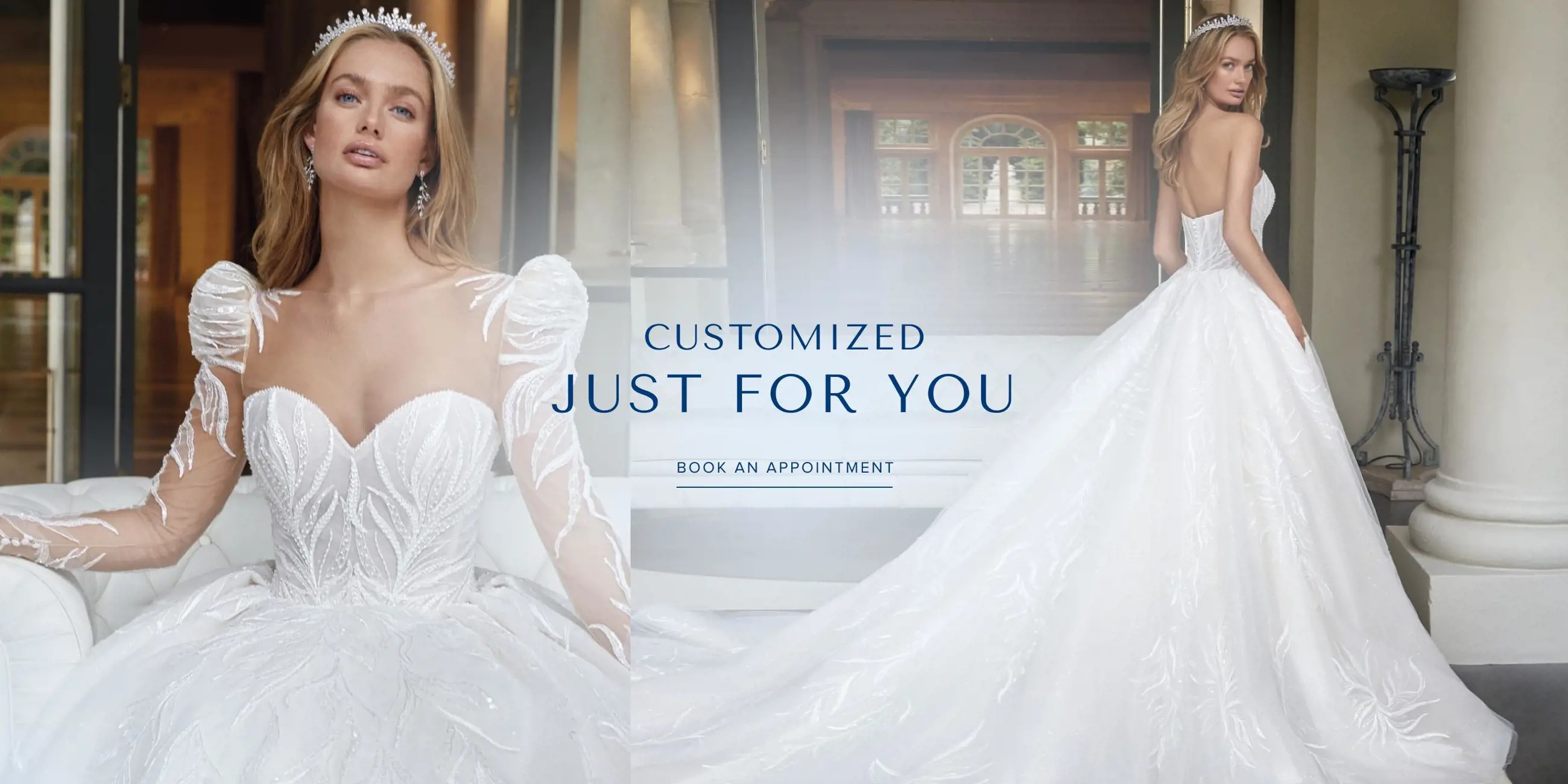 Banner promoting customized gowns